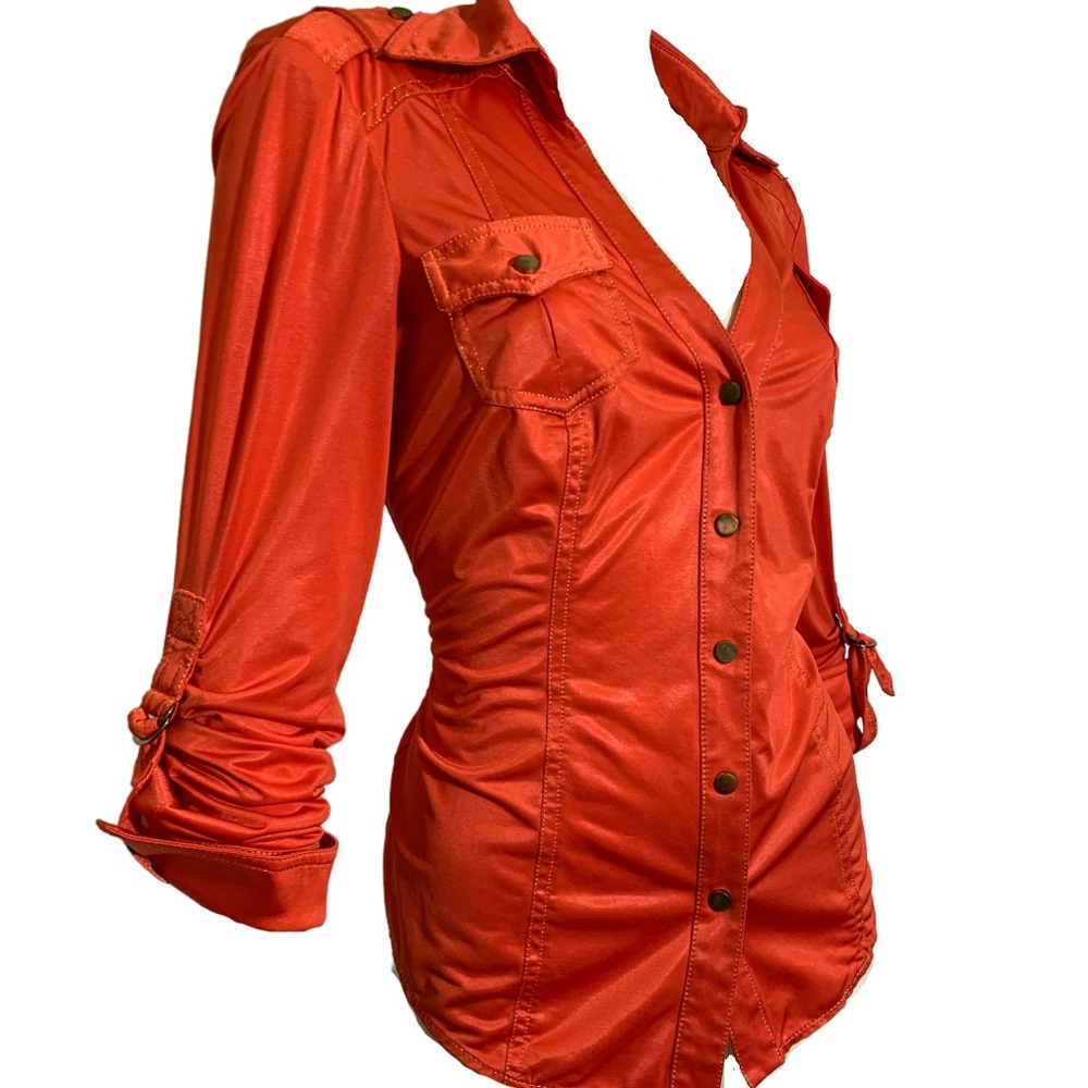 Golden Shimmer Red 1990s Caché Disco Blouse S